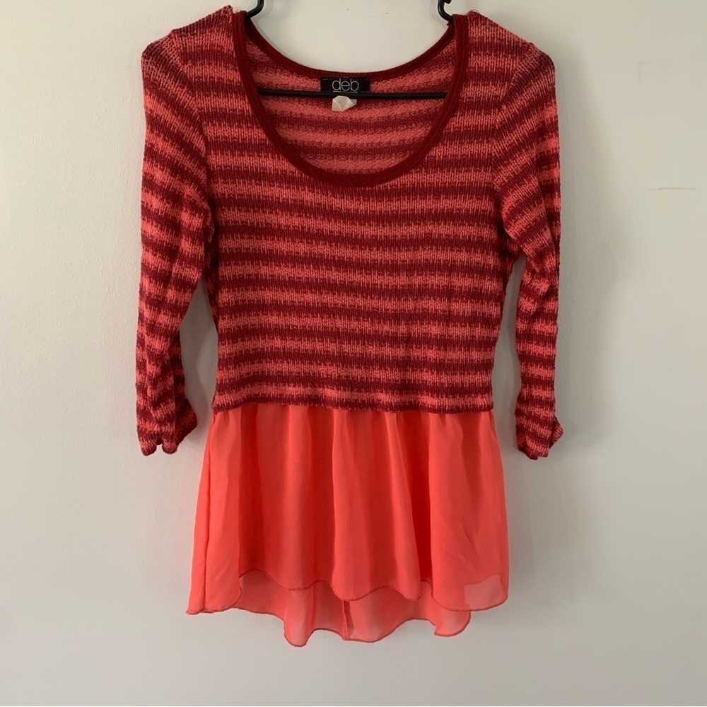 Deb Pink Striped Lightweight Sweater Size Medium